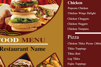 do an amazing menu design food menu and restuarant menu design