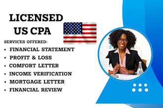 write US CPA comfort letter, income verification letter, mortgage letter
