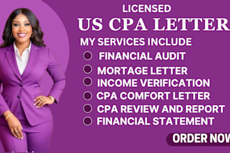 prepare CPA certified financial statement, tax, CPA letter, audit financials