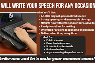 write your speech for any occasion, graduation, funeral, wedding , motivational