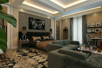 do apartment design, villa, duplex, cozy, patio, exterior and interior rendering