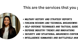 write expert military, self defense, firearms research, and military report