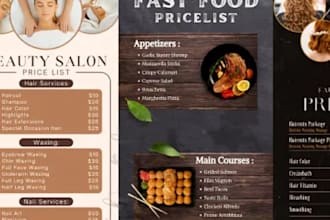 design custom restaurant menu, digital menu and pricelist menu