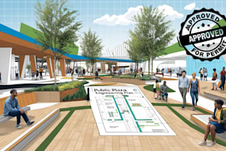 do public plaza design and engineering plan pe stamped for permit approval