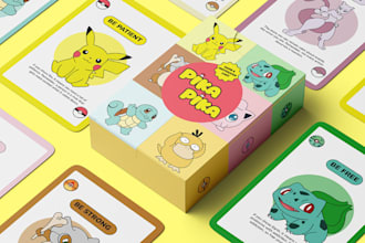 digital illustration kids animal card design board game flash card box mockup