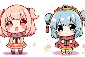 draw cute kawaii chibi character art from your oc fanart pfp vtuber