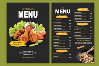 design food flyer, food menu, restaurant menu, takeaway digital menu, price list