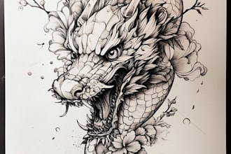 draw detailed black and white line art for tattoo design