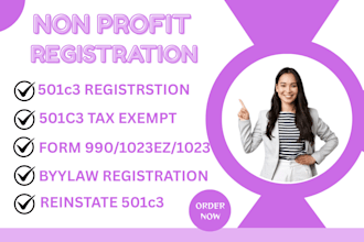 do nonprofit registration 501c3, bylaws, reinstate,1023ez and form 990