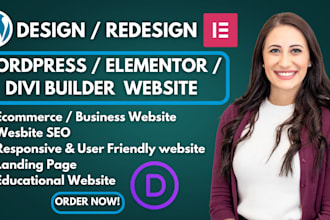 redesign responsive wordpress website on elementor pro, divi landing page, astra