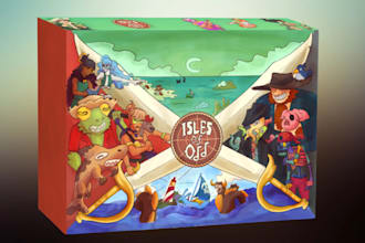 draw a board game design, graphic card game illustration box mockup tcg tabletop