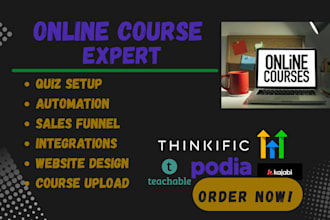 setup and design your online course on teachable podia kajabi or thinkific