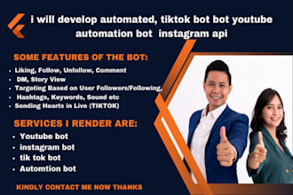 code instagram api bot, tiktok api bot, telegram api bot, twitter automation bot