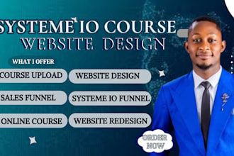 do systeme io course website design, course upload to systeme io, course website