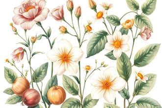draw botanical illustration of flowers, plants, fruits