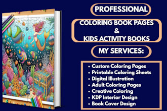 digital illustrations for coloring book pages and low content kids activity book