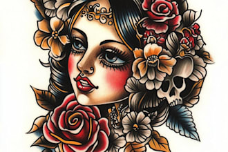 custom drawing your traditional or old school tattoo design
