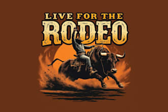 create retro cowboy rides bull logo and vector t shirt design
