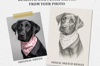 draw a realistic pencil sketch portrait of your pet from photo