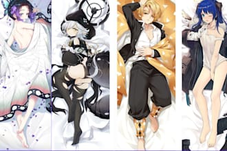 draw custom anime dakimakura , body pillow, waifu pillow, vtuber, nsfw, furry