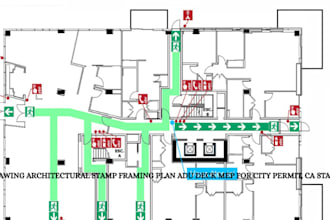 drawing architectural stamp framing plan adu deck mep for city permit, ca stamp