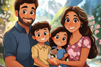 draw disney family couple cartoon portrait art
