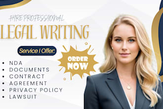 do legal research, contract, privacy policy, nda, lawsuit, legal writing