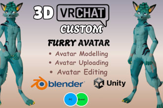 do 3d furry avatar,  vrchat avatar, vrc character, 3d furry model, nsfw avatar