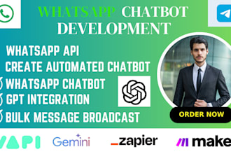 build ai chatbots with whatsapp business api, chatgpt and telegram integration