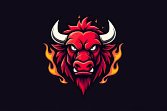 design wonderful angry red bull head mascot logo  in my style