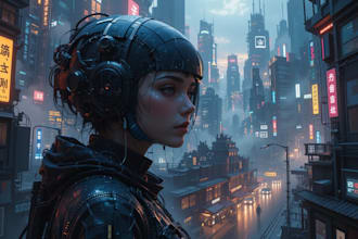 create a cyberpunk futuristic city art