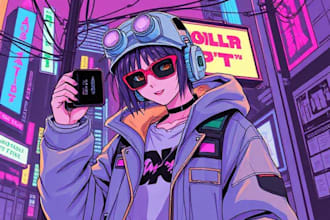 draw cyberpunk, lofi or streetwear anime illustrations