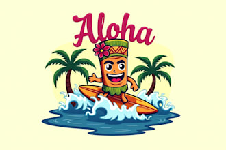 design an awesome aloha tiki mascot logo with express delivery