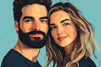 make wedding couple portrait , illustration and invites