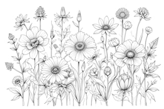 draw botanical illustrations of flowers, plants, line art