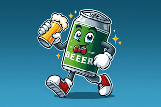 do awesome character of walking beer can holding mascot logo