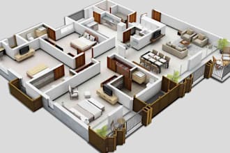 create 3d floor plans for real estate and architecture, house, officeworkspace