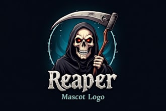design creative reaper skull mascot logo with express delivery