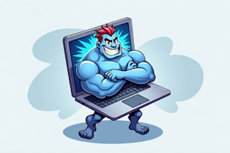 do wonderful funny strong muscular laptop mascot logo