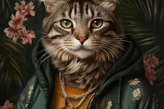 create a portrait of your custom pet, cat or dog in my style