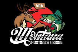 draw mountain hiking hunting fishing logo design