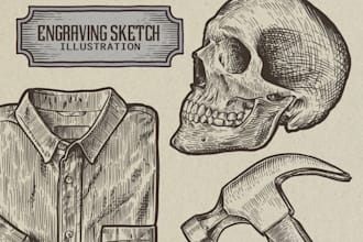 draw anything into vintage engraving ink sketch illustration