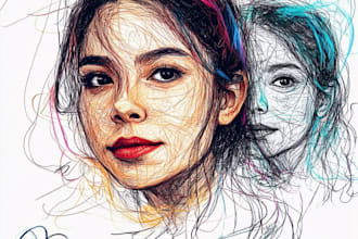 do scribble art, abstract line portrait