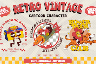 draw a classic retro vintage cartoon character for mascot logo, t shirt design