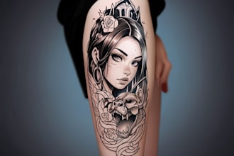 make custom tattoo design hand draw in realist, cartoon, anime style