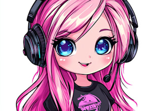 create chibi avatar gaming anime character logo for twitch