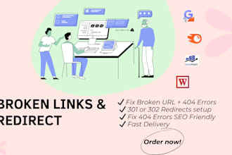 fixed and optimize 301 or 302 redirects and 404 errors and broken links
