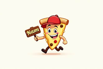 do awesome character of walking pizza mascot logo design