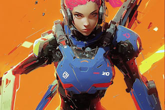 design cyberpunk and fantasy character splash art