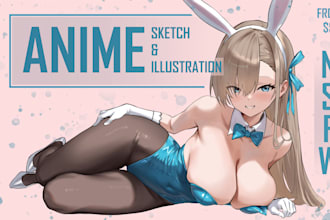 draw nsfw, anime, line art, sketch, oc, vtuber, fan art illustration